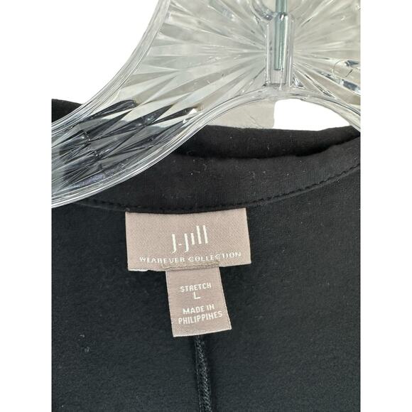 J. Jill Black Dress Collared Office Stretch Long Sleeve Faux Wrap Work Large - Picture 2 of 10